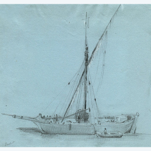 Prosper Barbot (1798-1878) Felouque Sur Le Nil - Dessin Original Ancien