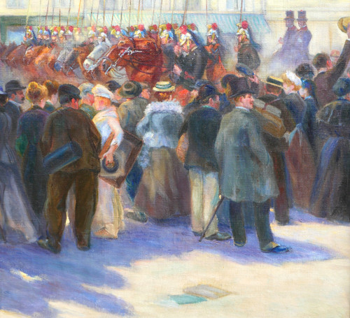 Daniel Réal 1877-1931 Le défilé des dragons-lanciers, tableau militaire, 1904