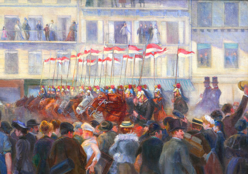 Daniel Réal 1877-1931 Le défilé des dragons-lanciers, tableau militaire, 1904