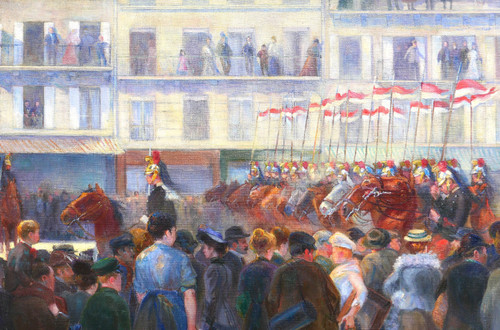Daniel Réal 1877-1931 Le défilé des dragons-lanciers, tableau militaire, 1904