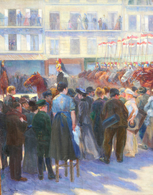 Daniel Réal 1877-1931 Le défilé des dragons-lanciers, tableau militaire, 1904