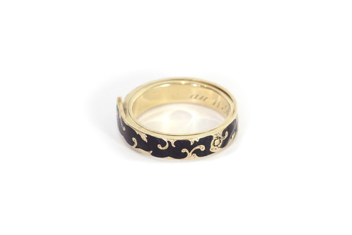 Anello cintura segreta in oro 14k, vecchio anello, smalto nero, gioiello segreto, anello di lutto