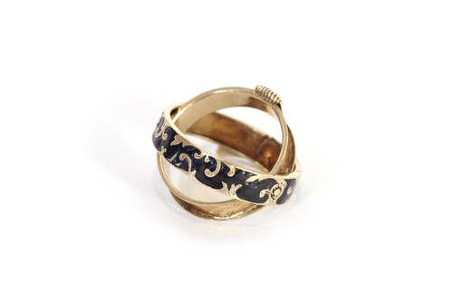 Anello cintura segreta in oro 14k, vecchio anello, smalto nero, gioiello segreto, anello di lutto