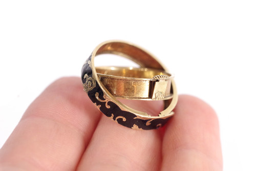 Anello cintura segreta in oro 14k, vecchio anello, smalto nero, gioiello segreto, anello di lutto