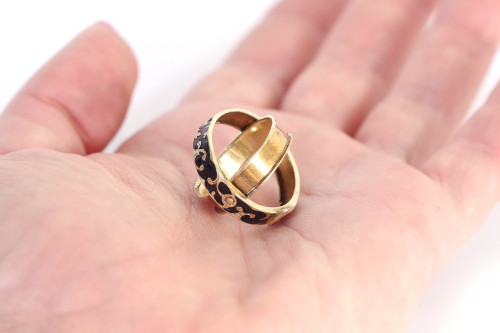 Anello cintura segreta in oro 14k, vecchio anello, smalto nero, gioiello segreto, anello di lutto