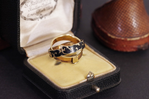 Anello cintura segreta in oro 14k, vecchio anello, smalto nero, gioiello segreto, anello di lutto