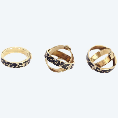 Anello cintura segreta in oro 14k, vecchio anello, smalto nero, gioiello segreto, anello di lutto