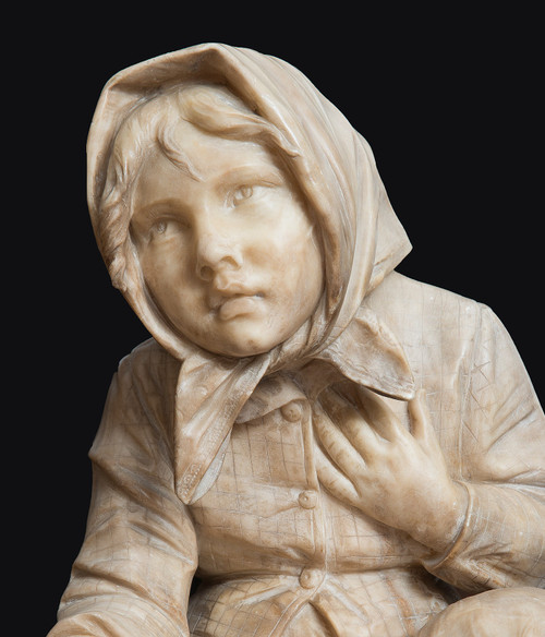 Sculpture Ancienne En Albâtre Représentant Les Enfants Mendiants Florence 19ème Siècle.