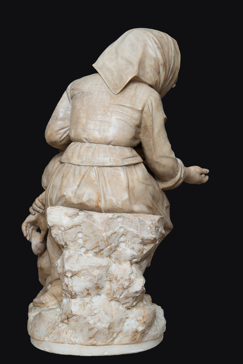 Sculpture Ancienne En Albâtre Représentant Les Enfants Mendiants Florence 19ème Siècle.