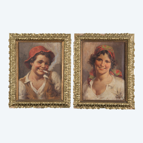 Paire De Tableau Anciennes Huile Sur Toile Signées "antonio Vallone". Périod 20ème Siècle