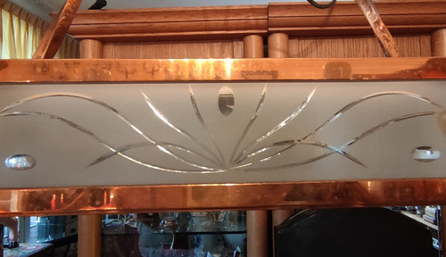 Henri Petitot Art Deco Copper and Glass Chandelier Floor Lamp Set