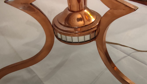 Henri Petitot Art Deco Copper and Glass Chandelier Floor Lamp Set