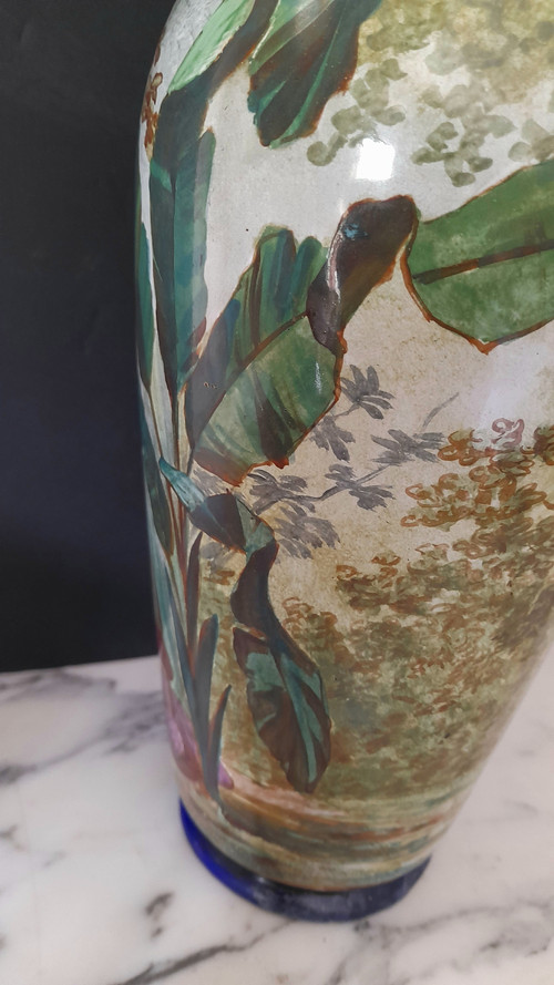 Toul-Bellevue exceptional earthenware vase with full decor, height 36 cm
