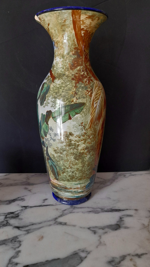 Toul-Bellevue exceptional earthenware vase with full decor, height 36 cm