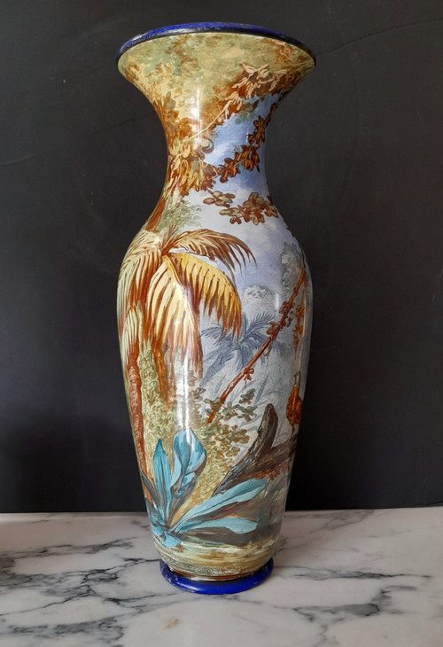 Toul-Bellevue exceptional earthenware vase with full decor, height 36 cm