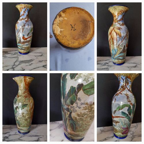 Toul-Bellevue exceptional earthenware vase with full decor, height 36 cm