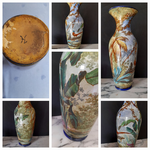 Toul-Bellevue exceptional earthenware vase with full decor, height 36 cm