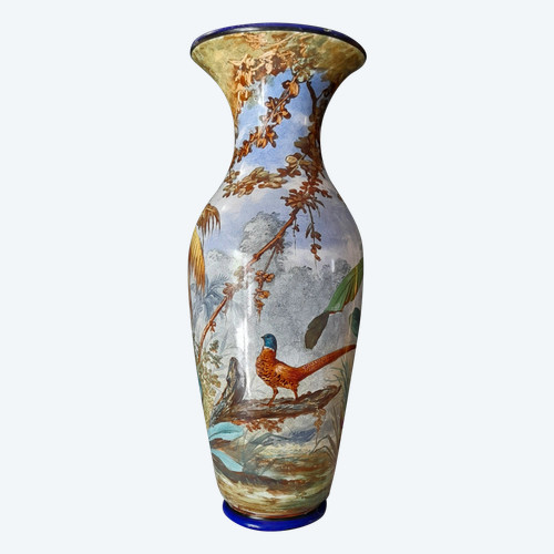 Toul-Bellevue exceptional earthenware vase with full decor, height 36 cm