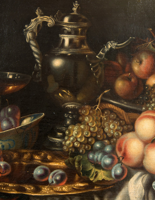 Vecchio Dipinto Ad Olio Su Tela Natura Morta Con Frutta. Periodo del XVIII secolo.