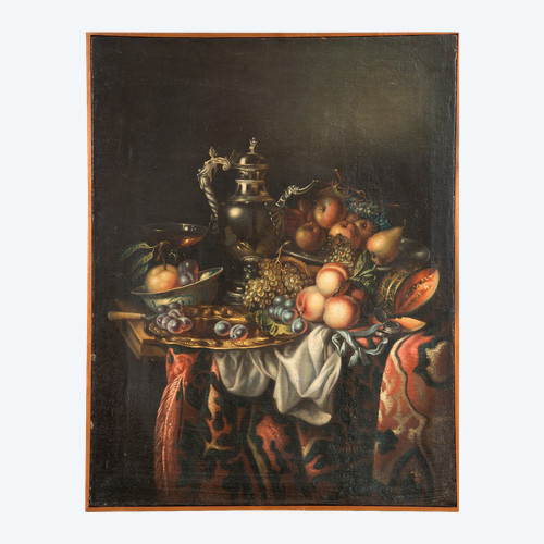 Vecchio Dipinto Ad Olio Su Tela Natura Morta Con Frutta. Periodo del XVIII secolo.
