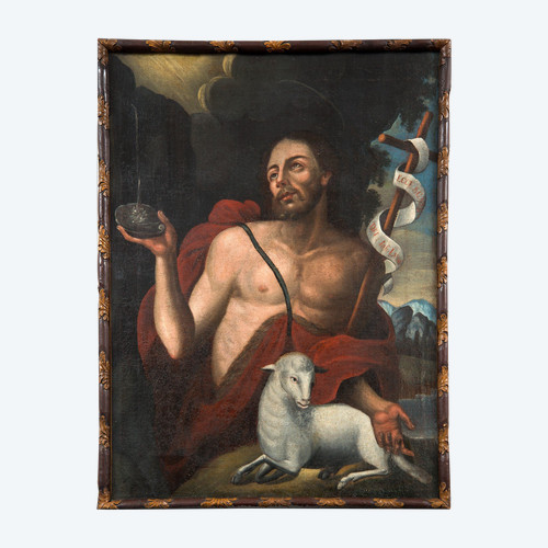 Dipinto antico Rappresentante San Giovanni Battista. Toscana XVIII secolo.