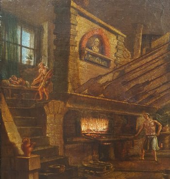 Scuola francese della prima metà dell'800 - Interno di una panetteria