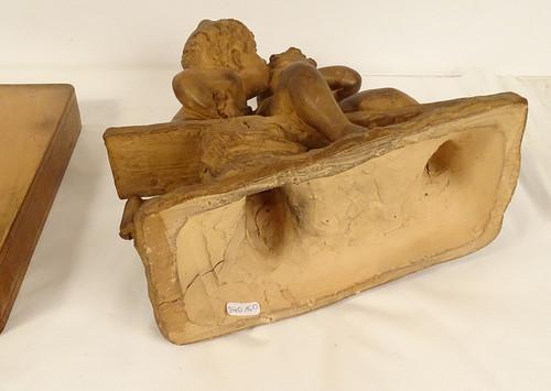 Scultura in Terracotta Emmanuel Villanis Bacio Infantile di Putti Fine XIX Secolo