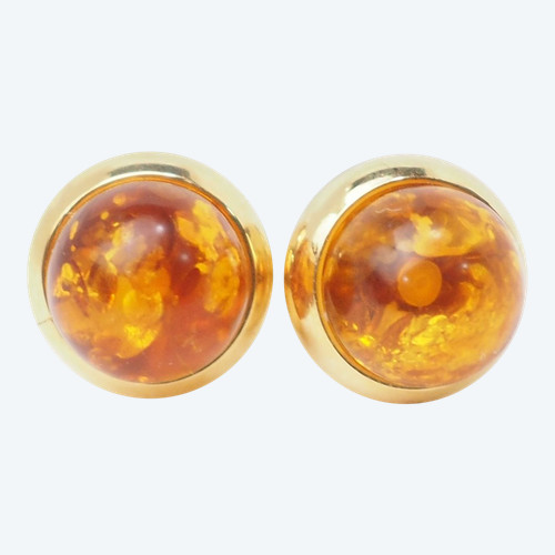 Boucles d'Oreilles En Or Jaune Et Cabochon d'Ambre
