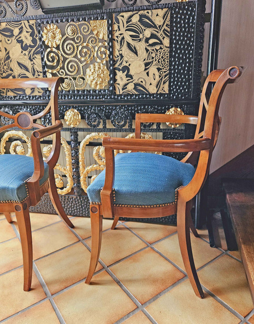 Ernest Boiceau (1881 - 1950) Paire De Fauteuils En Sycomore Et Bois Exotique