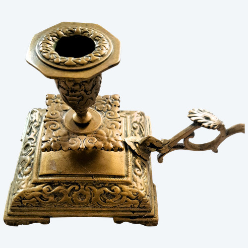 Portacandele a mano in bronzo della fine del XIX secolo