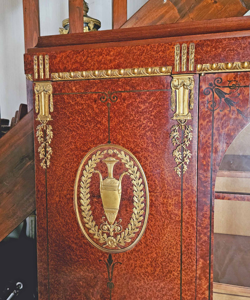 Bibliothèque 4 Portes Loupe De Thuya Bronze Doré St Directoire
