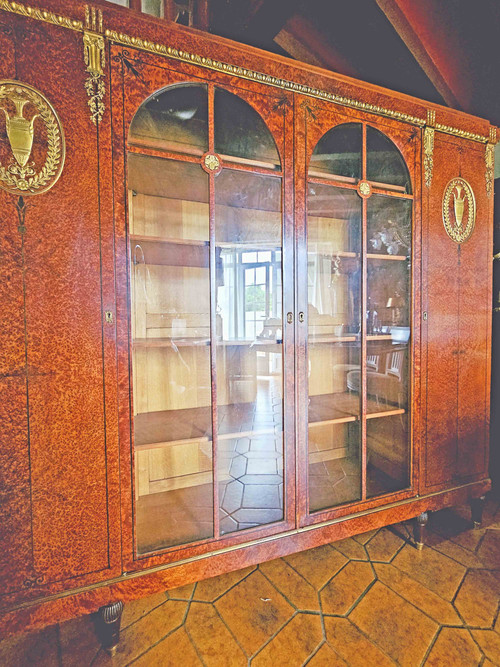 Bibliothèque 4 Portes Loupe De Thuya Bronze Doré St Directoire