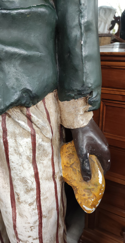 Vecchia grande statua Giovane afroamericano in gesso policromo DELARUE-PICARD 1885