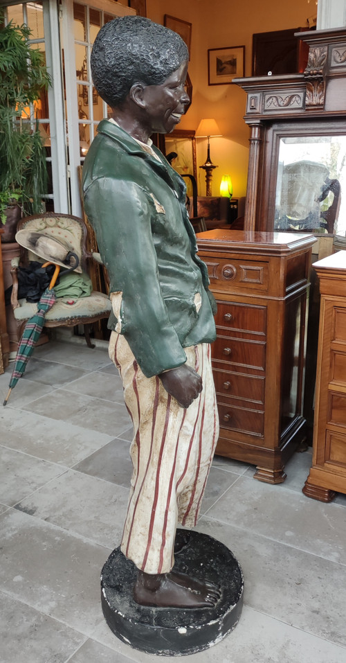 Vecchia grande statua Giovane afroamericano in gesso policromo DELARUE-PICARD 1885