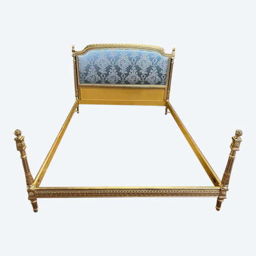 Letto in stile Luigi XVI in legno dorato e seta