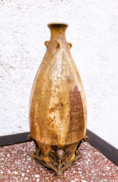 C Greber, Vase En Grès Flammé, Art  Nouveau, XXème Siècle