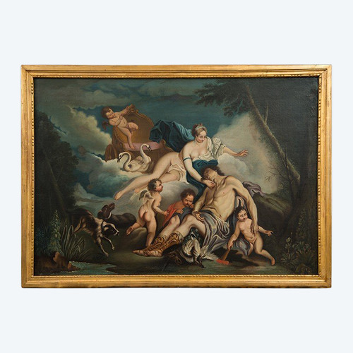 Tableau Ancienne Huile Sur Toile Représentant Vénus Et Adonis. France 18ème Siècle.