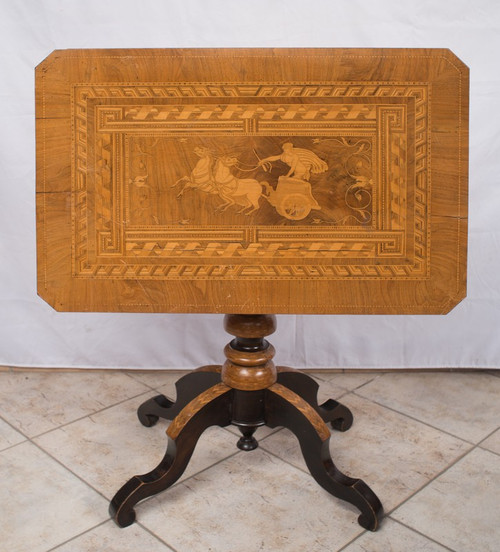 Table ancienne En Bois Polychrome d'époque Sorrento XIXème Siècle.