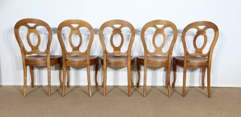  Set of 5 solid walnut chairs in the Louis XV style, Napoleon III period - Mid-19th century