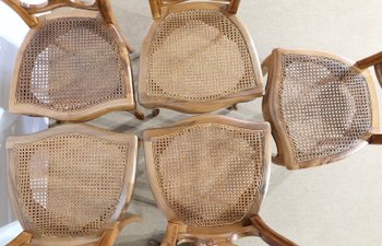  Set of 5 solid walnut chairs in the Louis XV style, Napoleon III period - Mid-19th century