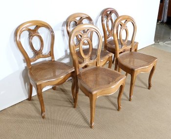  Set of 5 solid walnut chairs in the Louis XV style, Napoleon III period - Mid-19th century