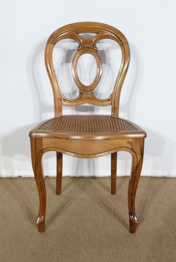  Set of 5 solid walnut chairs in the Louis XV style, Napoleon III period - Mid-19th century