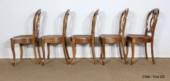  Set of 5 solid walnut chairs in the Louis XV style, Napoleon III period - Mid-19th century