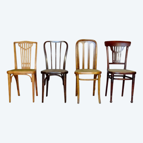 Set de 4 chaises bois-courbé Sécesssion viennoise1910/1915 cannées, dont Thonet