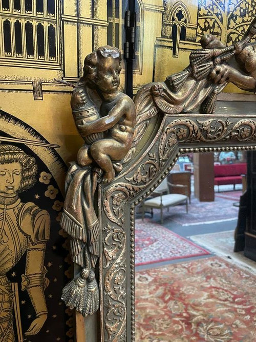 Specchio Napoleone III dipinto e dorato