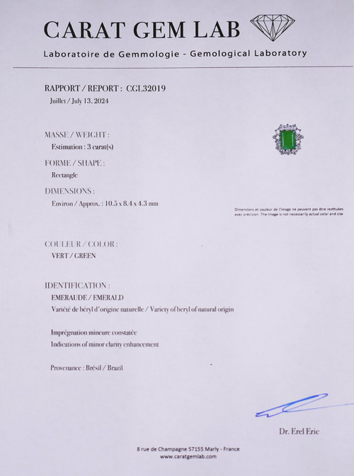 3 Karat Smaragdring und 2 Karat Diamanten, Zertifikat.
