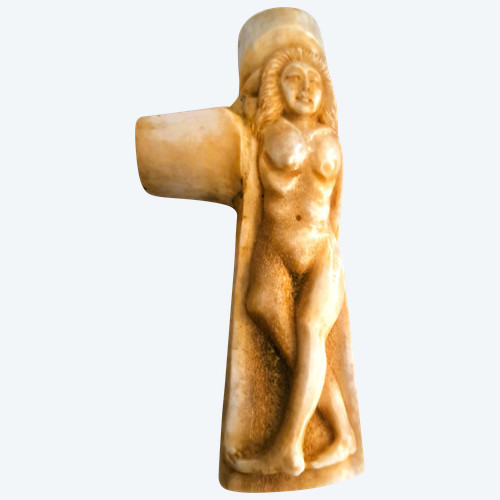 Pommeau de canne sculpté en os de bovin érotique