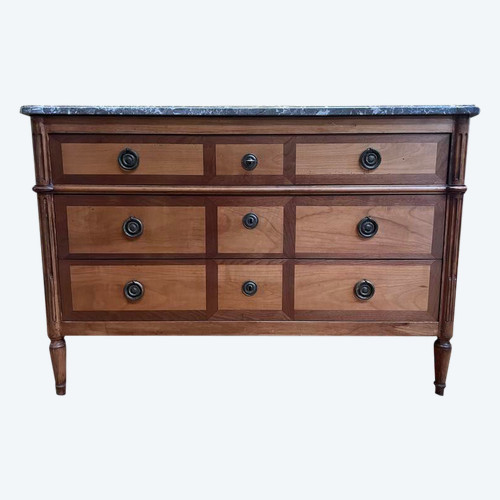 Commode d’époque Louis XVI en noyer et merisier Restaurée 