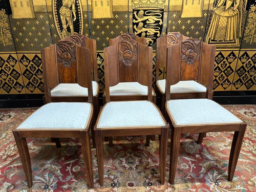 Set of 6 art deco walnut chairs