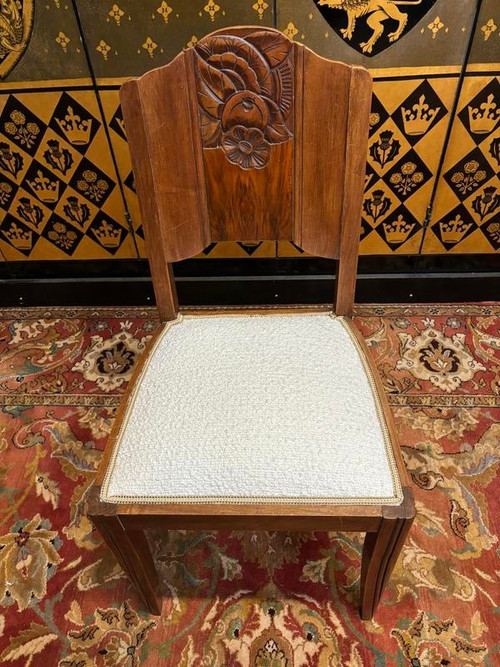 Set of 6 art deco walnut chairs
